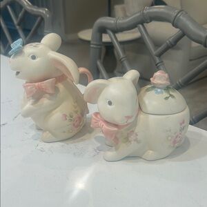Pfaltzgraff Cream and Pink Bunny Serveware Set